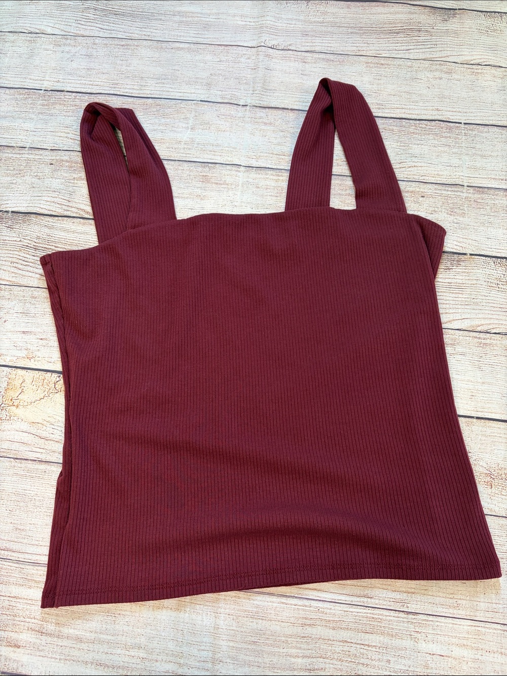 Nine Britton Ribbed Square-Neck Tank Top Burgundy Large